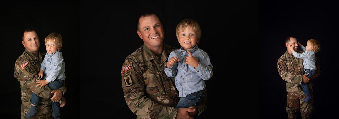 studio Portrait of a soldier and son
